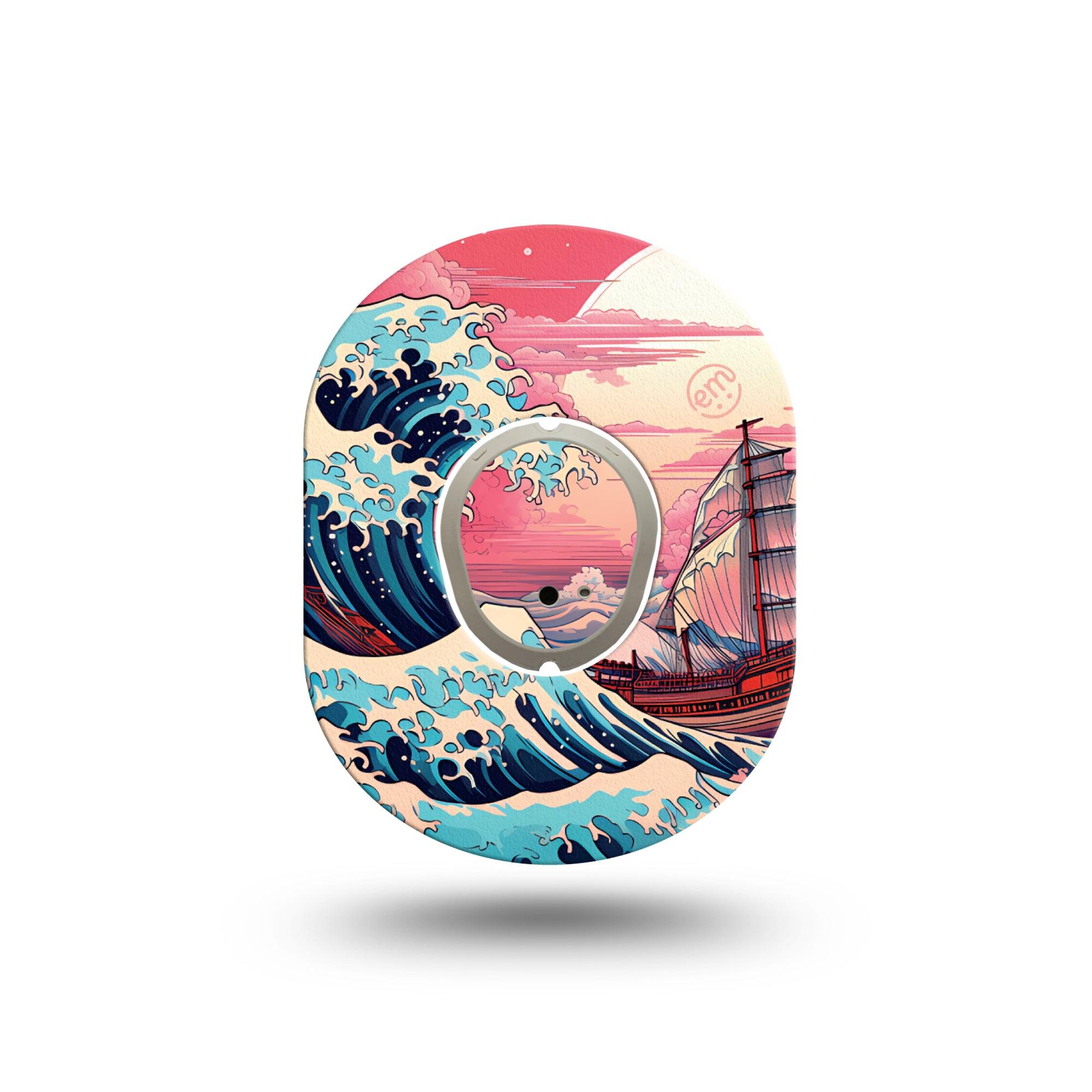 ExpressionMed Great Wave Dexcom G7 Mini Tape, Dexcom Stelo Glucose Biosensor System, Single Tape and Single Sticker, Wavy Seas, Patch Continuous Glucose Monitor Design