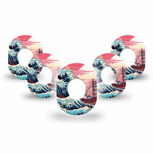 ExpressionMed Great Wave Dexcom G7 Mini Tape, Dexcom Stelo Glucose Biosensor System, 5-Pack Tape, Stormy Seas, CGM Fixing Ring Patch Design, Dexcom Stelo Glucose Biosensor System