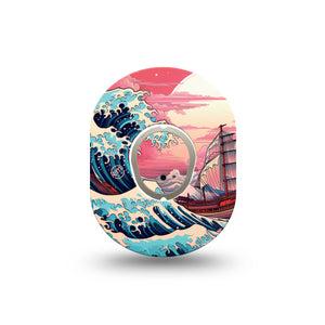 ExpressionMed Great Wave Dexcom G7 Mini Tape, Dexcom Stelo Glucose Biosensor System, Single Tape and Single Sticker, Wavy Seas, Patch Continuous Glucose Monitor Design