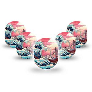 ExpressionMed Great Wave Dexcom G7 Mini Tape, Dexcom Stelo Glucose Biosensor System, 5-Pack Tape and 5-Pack Sticker, Stormy Seas, Patch Continuous Glucose Monitor Design