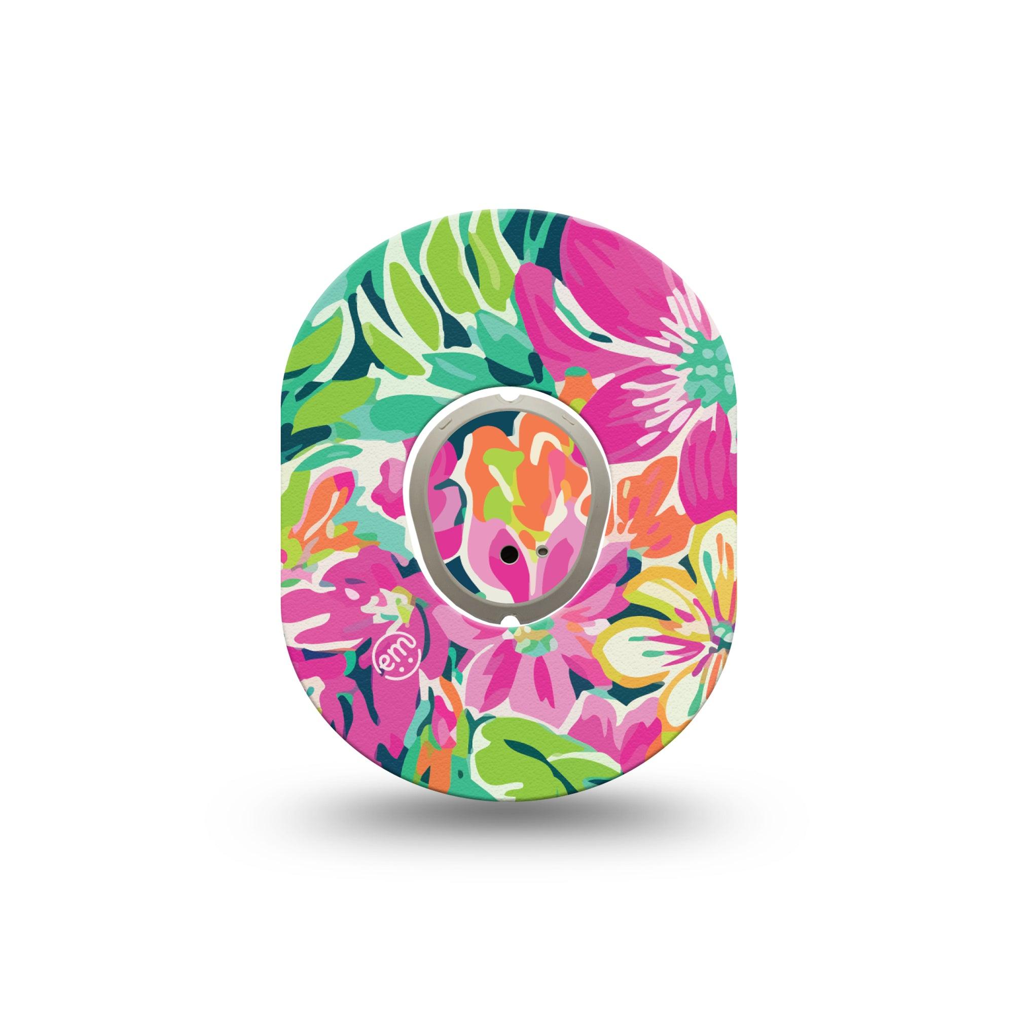 ExpressionMed Tropic Burst Dexcom G7 Mini Tape, Dexcom Stelo Glucose Biosensor System, Single Tape and Single Sticker, Pastel Florals, Patch Continuous Glucose Monitor Design