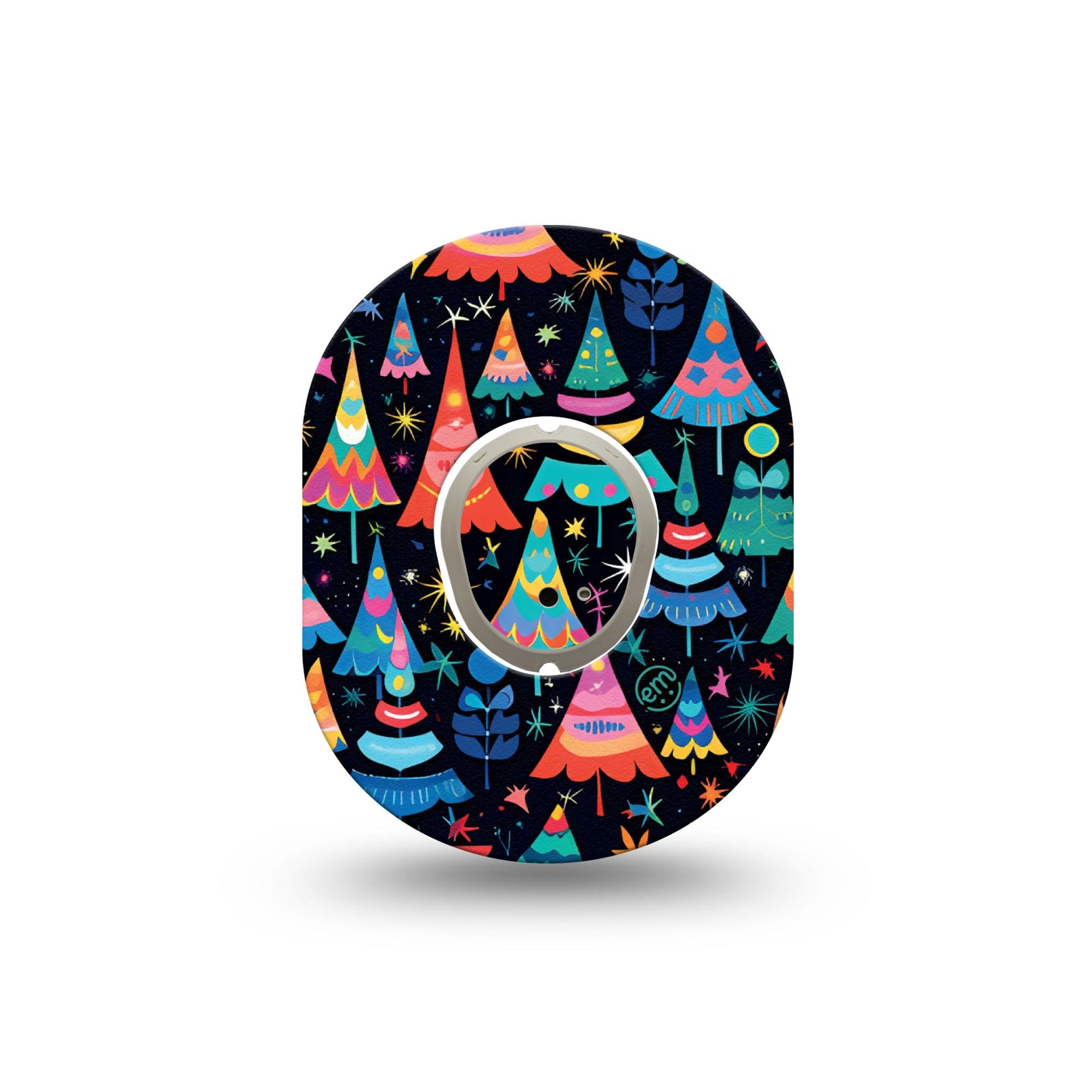 ExpressionMed Bright Trees Dexcom G7 Mini Tape, Dexcom Stelo Glucose Biosensor System, Single Tape and Single Sticker, Colorful Winter Trees, Patch Continuous Glucose Monitor Design