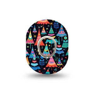 ExpressionMed Bright Trees Dexcom G7 Mini Tape, Dexcom Stelo Glucose Biosensor System, Single Tape and Single Sticker, Colorful Winter Trees, Patch Continuous Glucose Monitor Design
