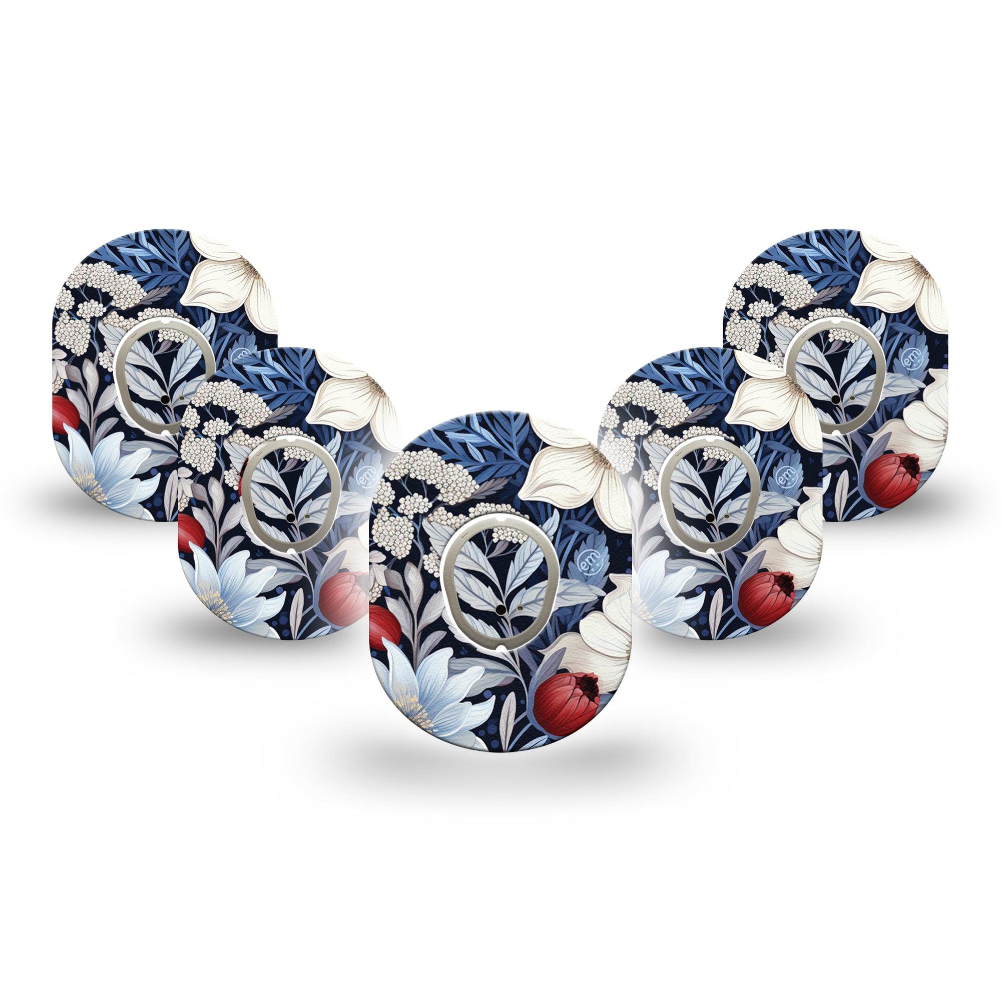 ExpressionMed Winter Floral G7 Mini, 5-Pack Tape and 5-Pack Sticker, Cool Tond Florals, Continuous Glucose Monitor, Fixing Ring Patch Design, Dexcom Stelo Glucose Biosensor System