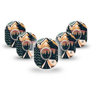 ExpressionMed Retro Camping Dexcom G7 Mini Tape, Dexcom Stelo Glucose Biosensor System, 5-Pack Tape and 5-Pack Sticker Woods Camping Patch Continuous Glucose Monitor Design