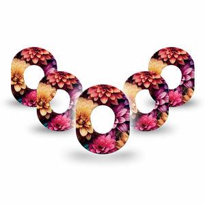 ExpressionMed Dahlia Bouquet Dexcom G7 Mini Tape, Dexcom Stelo Glucose Biosensor System, 5-Pack Tape, Dahlia Garden Inspiration Patch Continuous Glucose Monitor Design, Dexcom Stelo Glucose Biosensor System