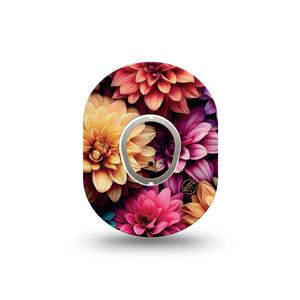 ExpressionMed Dahlia Bouquet Dexcom G7 Mini Tape, Dexcom Stelo Glucose Biosensor System, Single Tape and Single Sticker, Dahlia Garden Inspiration, Patch Continuous Glucose Monitor Design