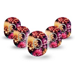 ExpressionMed Dahlia Bouquet Dexcom G7 Mini Tape, Dexcom Stelo Glucose Biosensor System, 5-Pack Tape and 5-Pack Sticker, Dahlia Garden Inspiration, Patch Continuous Glucose Monitor Design