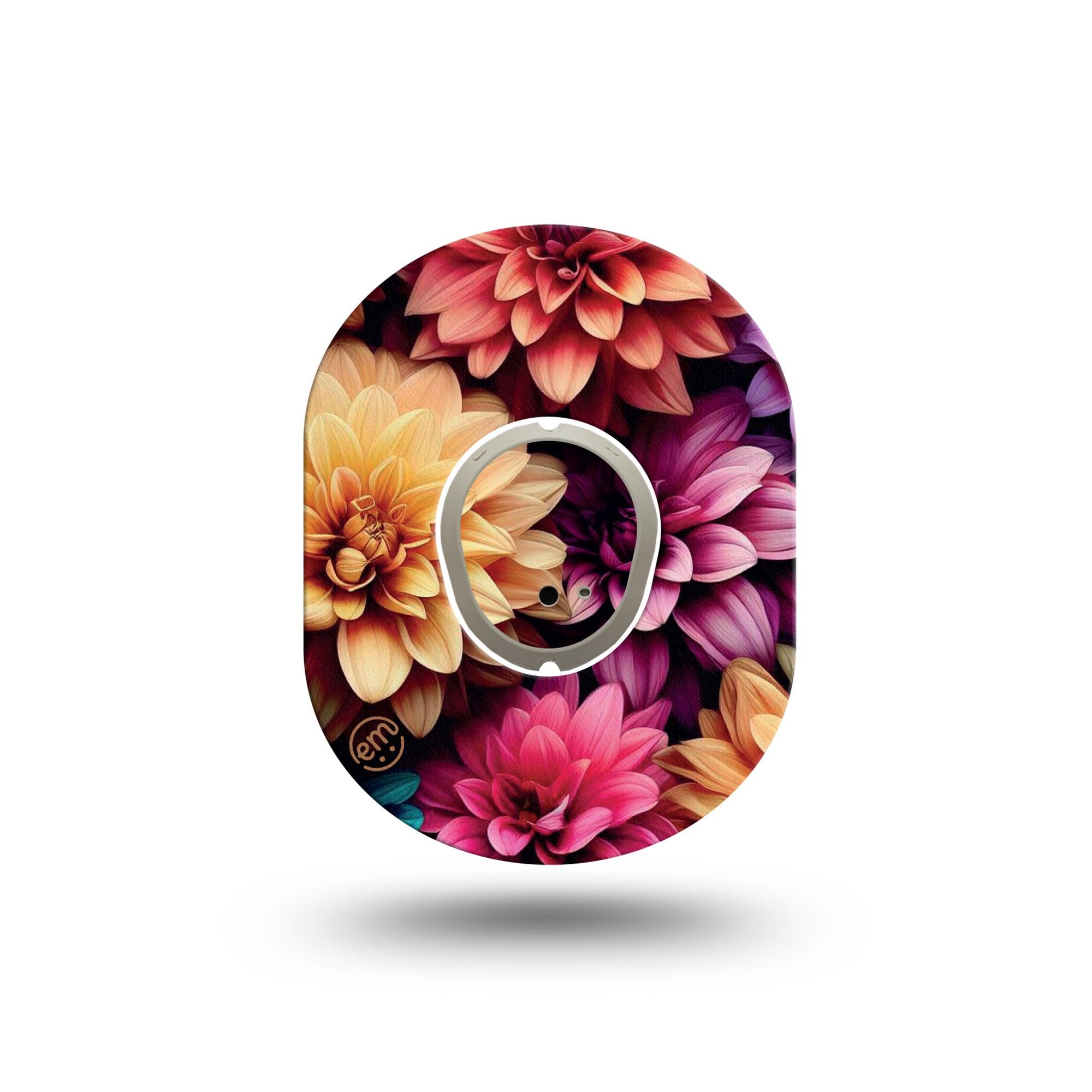 ExpressionMed Dahlia Bouquet Dexcom G7 Mini Tape, Dexcom Stelo Glucose Biosensor System, Single Tape and Single Sticker, Dahlia Garden Inspiration, Patch Continuous Glucose Monitor Design