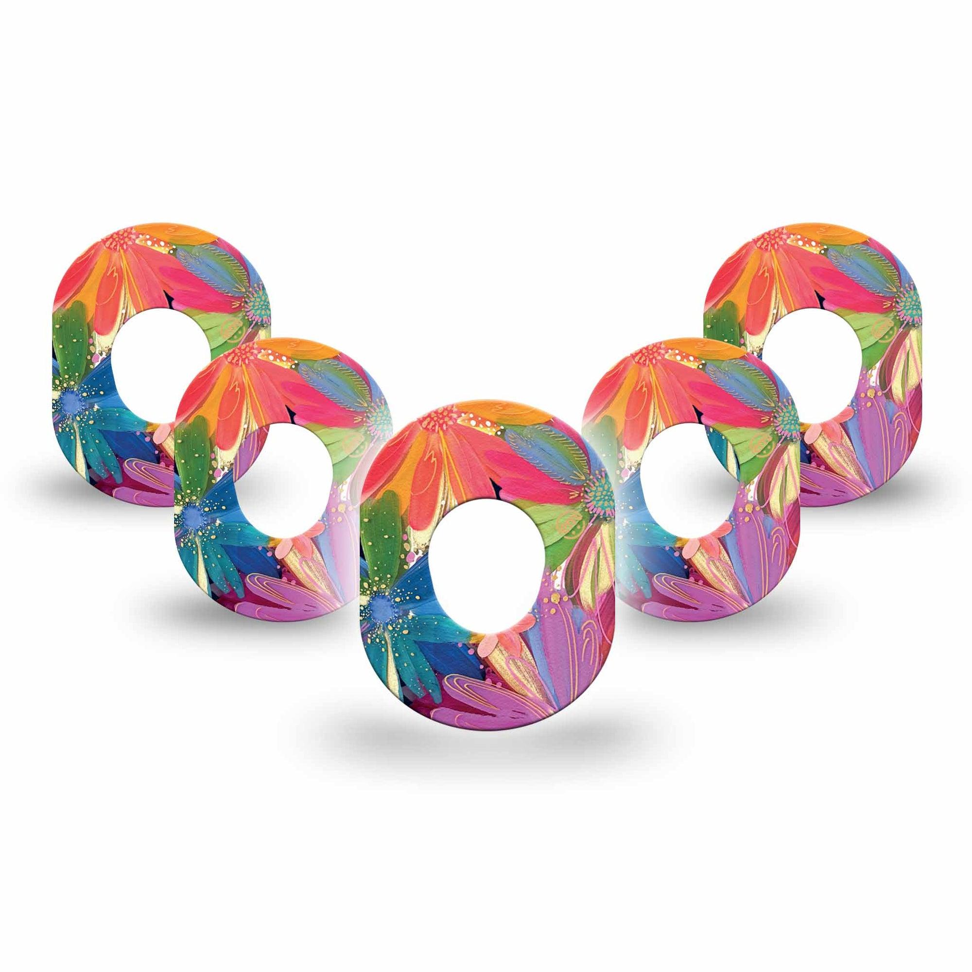 ExpressionMed Flower Song Dexcom G7 Mini Tape, Dexcom Stelo Glucose Biosensor System, 5-Pack Tape, Colorful Abstract by Etta Vee Patch Continuous Glucose Monitor Design, Dexcom Stelo Glucose Biosensor System