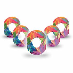 ExpressionMed Flower Song Dexcom G7 Mini Tape, Dexcom Stelo Glucose Biosensor System, 5-Pack Tape, Colorful Abstract by Etta Vee Patch Continuous Glucose Monitor Design, Dexcom Stelo Glucose Biosensor System