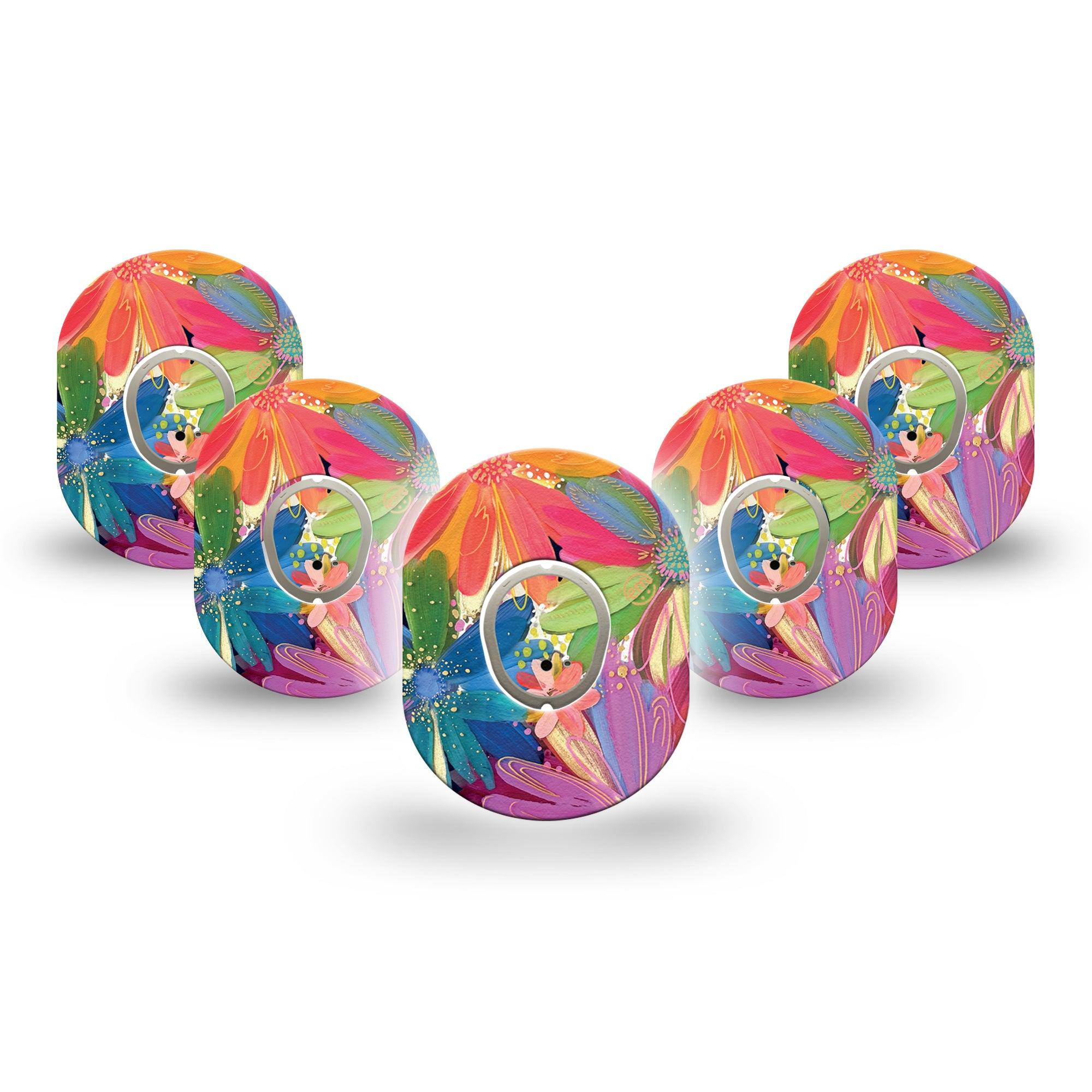 ExpressionMed Flower Song Dexcom G7 Mini Tape, Dexcom Stelo Glucose Biosensor System, 5-Pack Tape and 5-Pack Sticker, Colorful Abstract by Etta Vee, Patch Continuous Glucose Monitor Design