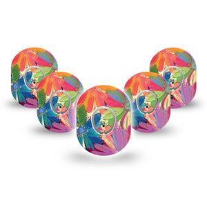 ExpressionMed Flower Song Dexcom G7 Mini Tape, Dexcom Stelo Glucose Biosensor System, 5-Pack Tape and 5-Pack Sticker, Colorful Abstract by Etta Vee, Patch Continuous Glucose Monitor Design