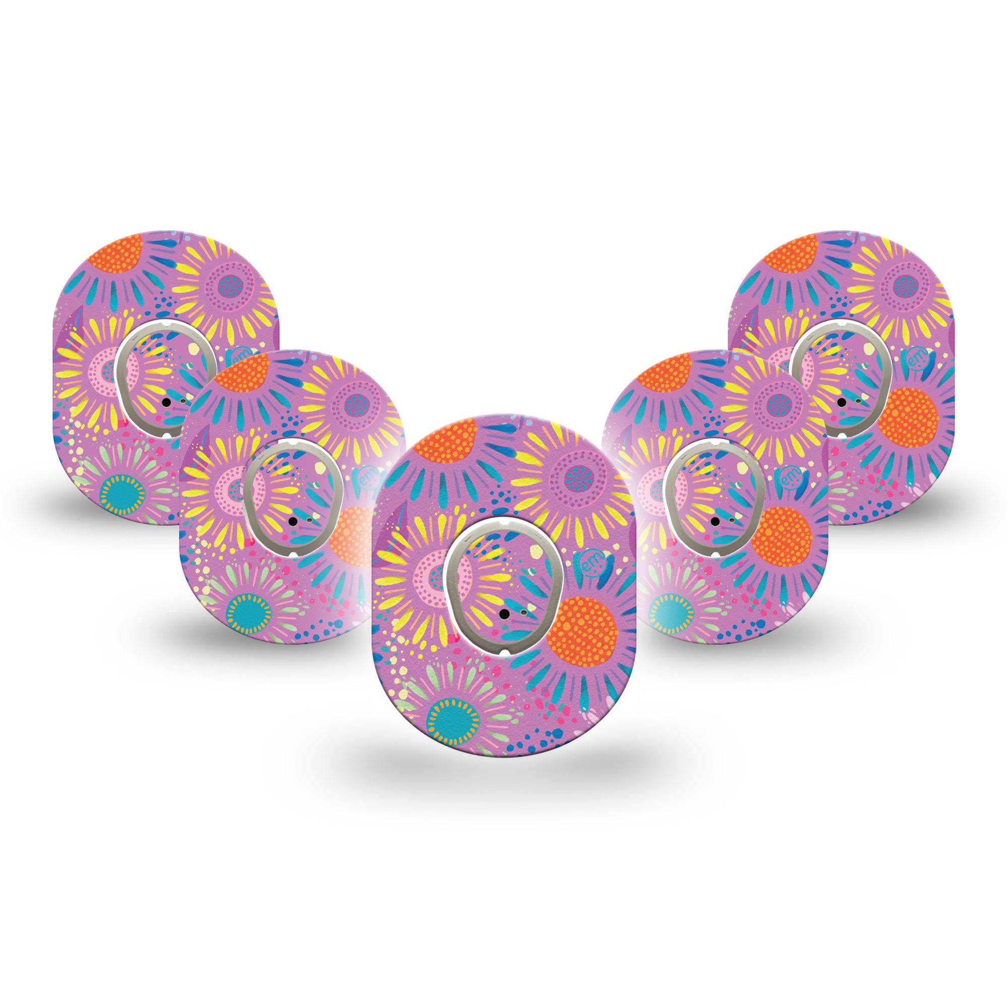 ExpressionMed Giant Daisies Dexcom G7 Mini Tape, Dexcom Stelo Glucose Biosensor System, 5-Pack Tape and 5-Pack Sticker, Colorful Abstract by Etta Vee, Patch Continuous Glucose Monitor Design