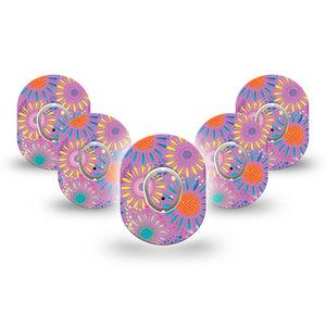 ExpressionMed Giant Daisies Dexcom G7 Mini Tape, Dexcom Stelo Glucose Biosensor System, 5-Pack Tape and 5-Pack Sticker, Colorful Abstract by Etta Vee, Patch Continuous Glucose Monitor Design