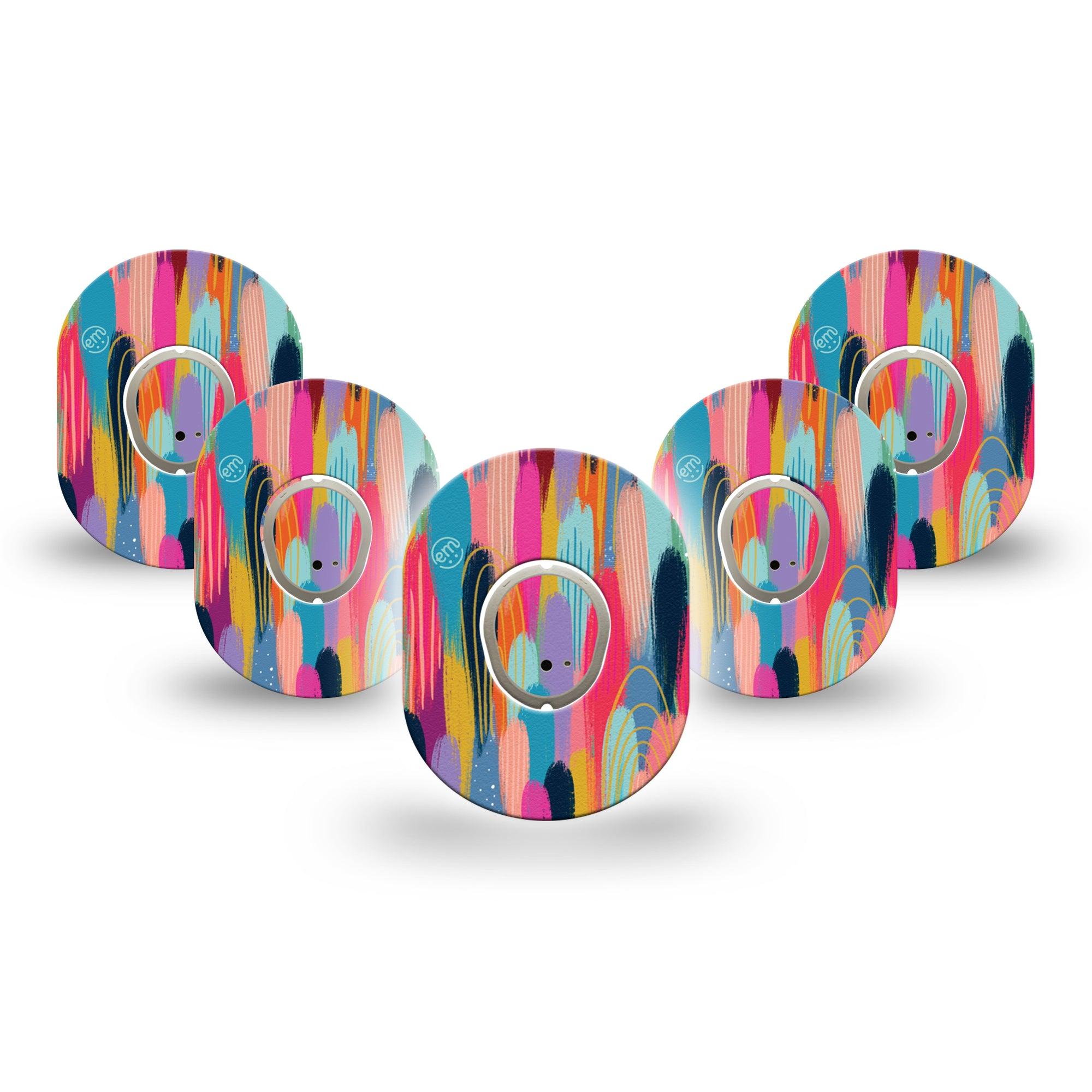 ExpressionMed Brush Strokes Dexcom G7 Mini Tape, Dexcom Stelo Glucose Biosensor System, 5-Pack Tape and 5-Pack Sticker, Unique Etta Vee Creations, Patch Continuous Glucose Monitor Design