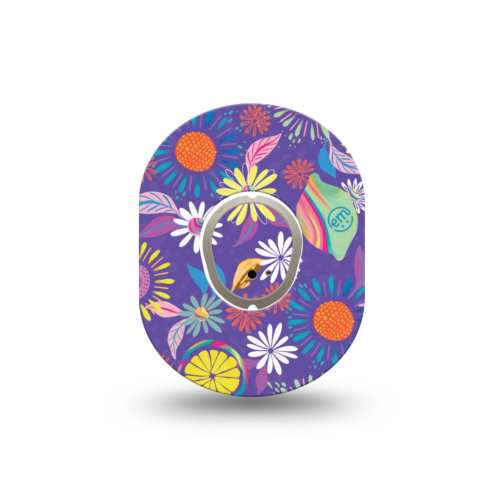 ExpressionMed Purple Flowers Dexcom G7 Mini Tape, Dexcom Stelo Glucose Biosensor System, Single Tape and Single Sticker, Modern Abstract art by Etta Vee, Patch Continuous Glucose Monitor Design