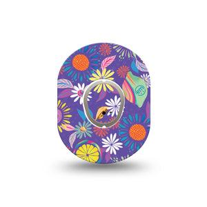 ExpressionMed Purple Flowers Dexcom G7 Mini Tape, Dexcom Stelo Glucose Biosensor System, Single Tape and Single Sticker, Modern Abstract art by Etta Vee, Patch Continuous Glucose Monitor Design