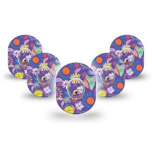 ExpressionMed Purple Flowers Dexcom G7 Mini Tape, Dexcom Stelo Glucose Biosensor System, 5-Pack Tape and 5-Pack Sticker, Unique Etta Vee Creations, Patch Continuous Glucose Monitor Design