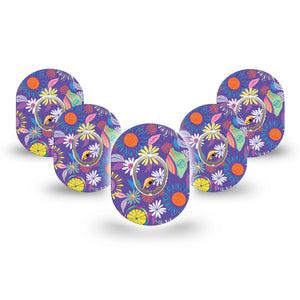 ExpressionMed Purple Flowers Dexcom G7 Mini Tape, Dexcom Stelo Glucose Biosensor System, 5-Pack Tape and 5-Pack Sticker, Unique Etta Vee Creations, Patch Continuous Glucose Monitor Design