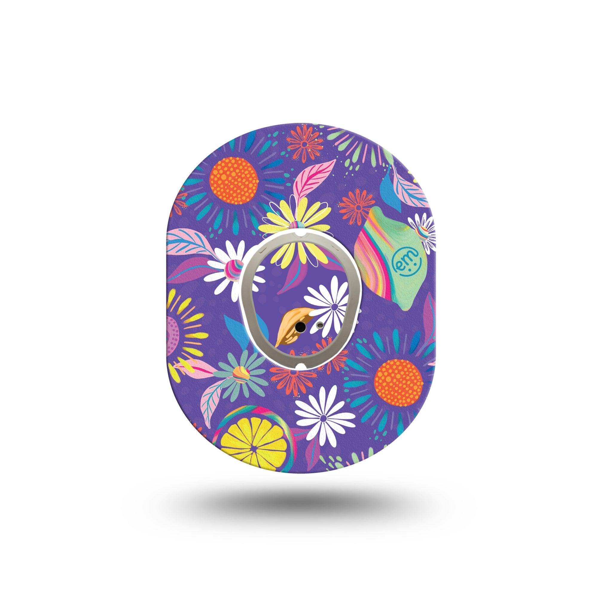 ExpressionMed Purple Flowers Dexcom G7 Mini Tape, Dexcom Stelo Glucose Biosensor System, Single Tape and Single Sticker, Modern Abstract art by Etta Vee, Patch Continuous Glucose Monitor Design