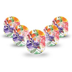 ExpressionMed Floral Art Dexcom G7 Mini Tape, Dexcom Stelo Glucose Biosensor System, 5-Pack Tape and 5-Pack Sticker, Blossom Motif, Patch Continuous Glucose Monitor Design
