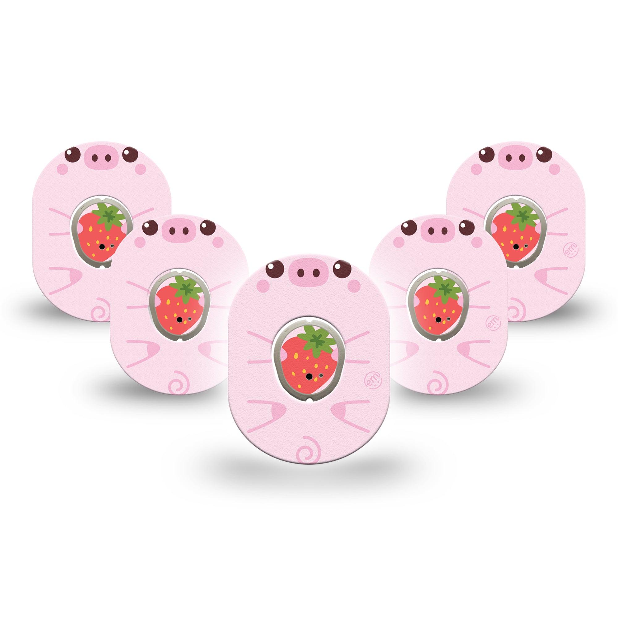 ExpressionMed Strawberry Piglet Dexcom G7 Mini Tape, Dexcom Stelo Glucose Biosensor System, 5-Pack Tape and 5-Pack Sticker, Piglet Treats, Patch Continuous Glucose Monitor Design