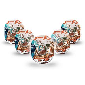 ExpressionMed Angry Ramen Dexcom G7 Mini Tape, Dexcom Stelo Glucose Biosensor System, 5-Pack Tape and 5-Pack Sticker, Homemade Ramen, Patch Continuous Glucose Monitor Design