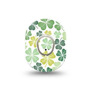 ExpressionMed Clover Pile Dexcom G7 Mini Tape, Dexcom Stelo Glucose Biosensor System, Single Tape and Single Sticker Green Clover Leaves, Patch Continuous Glucose Monitor Design