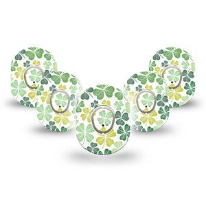 ExpressionMed Clover Pile Dexcom G7 Mini Tape, Dexcom Stelo Glucose Biosensor System, 5-Pack Tape and 5-Pack Sticker Cute Clovers, Patch Continuous Glucose Monitor Design