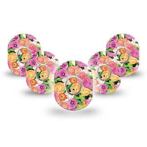 ExpressionMed Hand Painted Flowers Dexcom G7 Mini Tape, Dexcom Stelo Glucose Biosensor System, 5-Pack Tape and 5-Pack Sticker Painting of Pink Flowers Patch Continuous Glucose Monitor Design