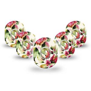 ExpressionMed Floral Romance Dexcom G7 Mini Tape, Dexcom Stelo Glucose Biosensor System, 5-Pack Tape and 5-Pack Sticker, Red Hydrangeas Plaster Design, Patch Continuous Glucose Monitor Design