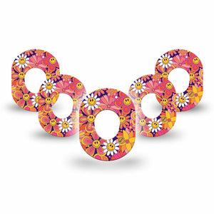 ExpressionMed Groovy Dexcom G7 Mini Tape, Dexcom Stelo Glucose Biosensor System, 5-Pack flower smiley faces Patch Continuous Glucose Monitor Design
