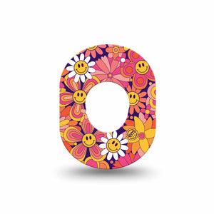 ExpressionMed Groovy Dexcom G7 Mini Tape, Dexcom Stelo Glucose Biosensor System, Single flower smiley faces Patch Continuous Glucose Monitor Design