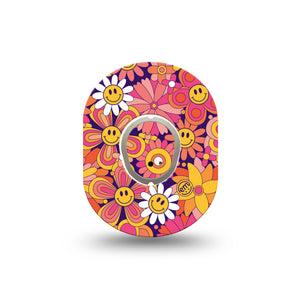 ExpressionMed Groovy Dexcom G7 Mini Tape, Dexcom Stelo Glucose Biosensor System,  Single Tape and Single Sticker Groovy Floral Theme Patch Continuous Glucose Monitor Design