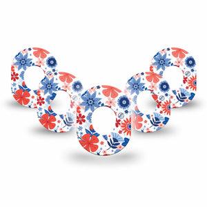 ExpressionMed July Flowers Dexcom G7 Mini Tape, Dexcom Stelo Glucose Biosensor System, 5-Pack july 4th garden Patch Continuous Glucose Monitor Design
