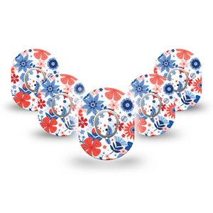 ExpressionMed July Flowers Dexcom G7 Mini Tape, Dexcom Stelo Glucose Biosensor System,  5-Pack Tape and 5-Pack Sticker American Holiday Theme Patch Continuous Glucose Monitor Design
