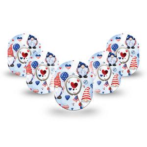 ExpressionMed Summer Gnomies Dexcom G7 Mini Tape, Dexcom Stelo Glucose Biosensor System, 5-Pack Tape and 5-Pack Sticker USA Flowers Patch Continuous Glucose Monitor Design