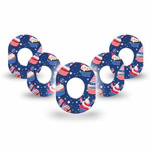 ExpressionMed Patriotic Cupcakes Dexcom G7 Mini Tape, Dexcom Stelo Glucose Biosensor System, 5-Pack Stars and Stripes Cupcakes Adhesive Tape Continuous Glucose Monitor Design