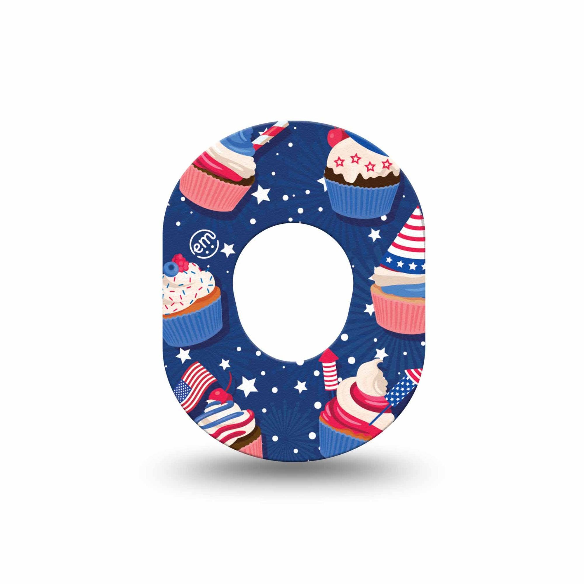 ExpressionMed Patriotic Cupcakes Dexcom G7 Mini Tape, Dexcom Stelo Glucose Biosensor System, Single Stars and Stripes Cupcakes Patch Continuous Glucose Monitor Design