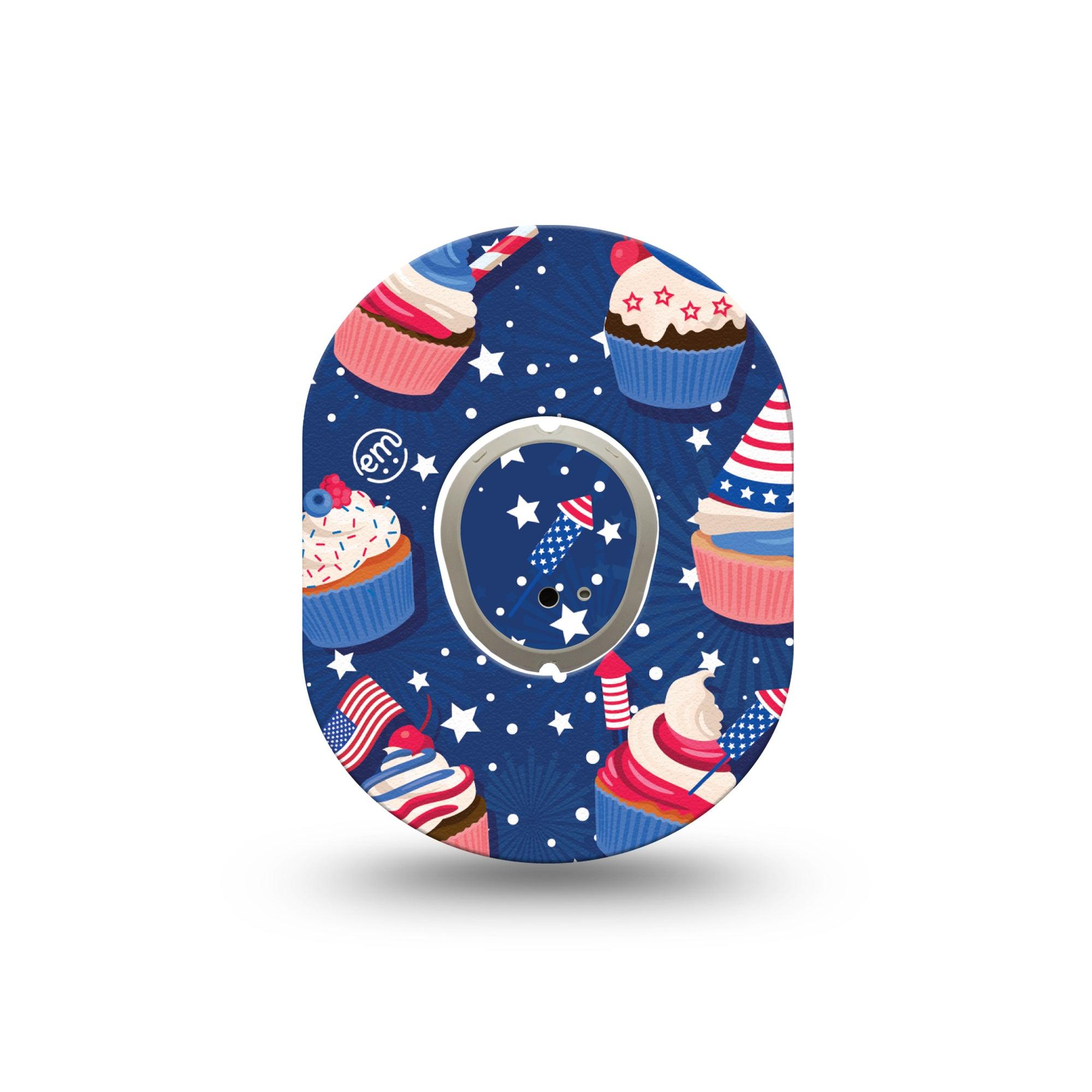 ExpressionMed Patrioitc Cupcakes Dexcom G7 Mini Tape, Dexcom Stelo Glucose Biosensor System, Single Tape and Single Sticker Unity Sweets Cupcakes Patch Continuous Glucose Monitor Design