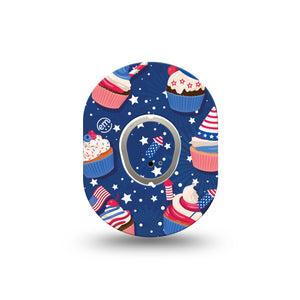 ExpressionMed Patrioitc Cupcakes Dexcom G7 Mini Tape, Dexcom Stelo Glucose Biosensor System, Single Tape and Single Sticker Unity Sweets Cupcakes Patch Continuous Glucose Monitor Design
