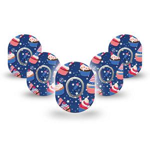 ExpressionMed Patrioitc Cupcakes Dexcom G7 Mini Tape, Dexcom Stelo Glucose Biosensor System, 5-Pack Tape and 5-Pack Sticker Independence Day Cupcakes Patch Continuous Glucose Monitor Design