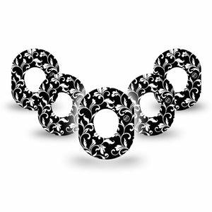 ExpressionMed Fleur de lis Dexcom G7 Mini, Dexcom Stelo Glucose Biosensor System,Tape 5-Pack Noir vine Patch Continuous Glucose Monitor Design