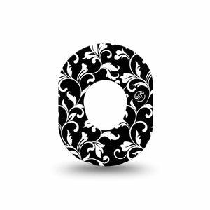 ExpressionMed Fleur de lis Dexcom G7 Mini Tape, Dexcom Stelo Glucose Biosensor System, Single Noir vine Patch Continuous Glucose Monitor Design