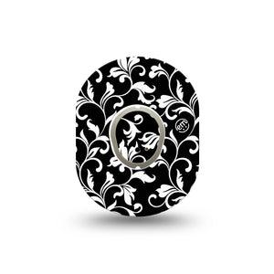 ExpressionMed Fleur de lis Dexcom G7 Mini Tape, Dexcom Stelo Glucose Biosensor System, Single Sticker and Tape Noir vine Patch Continuous Glucose Monitor Design
