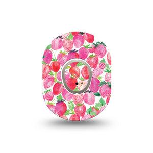ExpressionMed Strawberry Crush Dexcom G7 Mini Tape, Dexcom Stelo Glucose Biosensor System,  Single Tape and Single Sticker Cute Painted Strawberry Patch Continuous Glucose Monitor Design