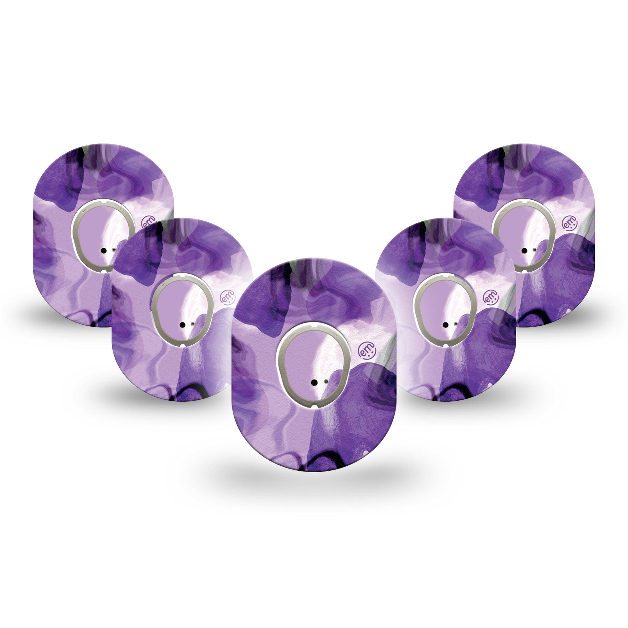 ExpressionMed Purple Storm Dexcom G7 Mini Tape, Dexcom Stelo Glucose Biosensor System, 5-Pack Tape and Sticker, Stormy purple pattern Patch Continuous Glucose Monitor Design