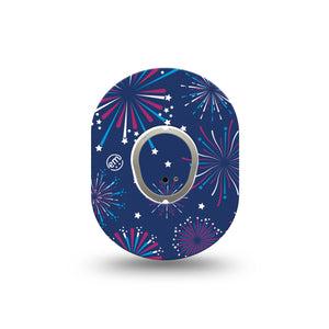 ExpressionMed Night Sky Celebration Dexcom G7 Mini Tape, Dexcom Stelo Glucose Biosensor System, Single Tape and Single Sticker Radiant Fireworks Patch Continuous Glucose Monitor Design