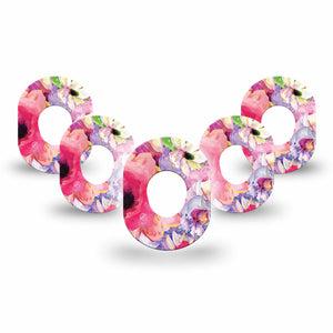 ExpressionMed Watercolor Red Flowers Dexcom G7 Mini Tape, Dexcom Stelo Glucose Biosensor System, 5-Pack Vivid Pink Painted Florals Patch Continuous Glucose Monitor Design